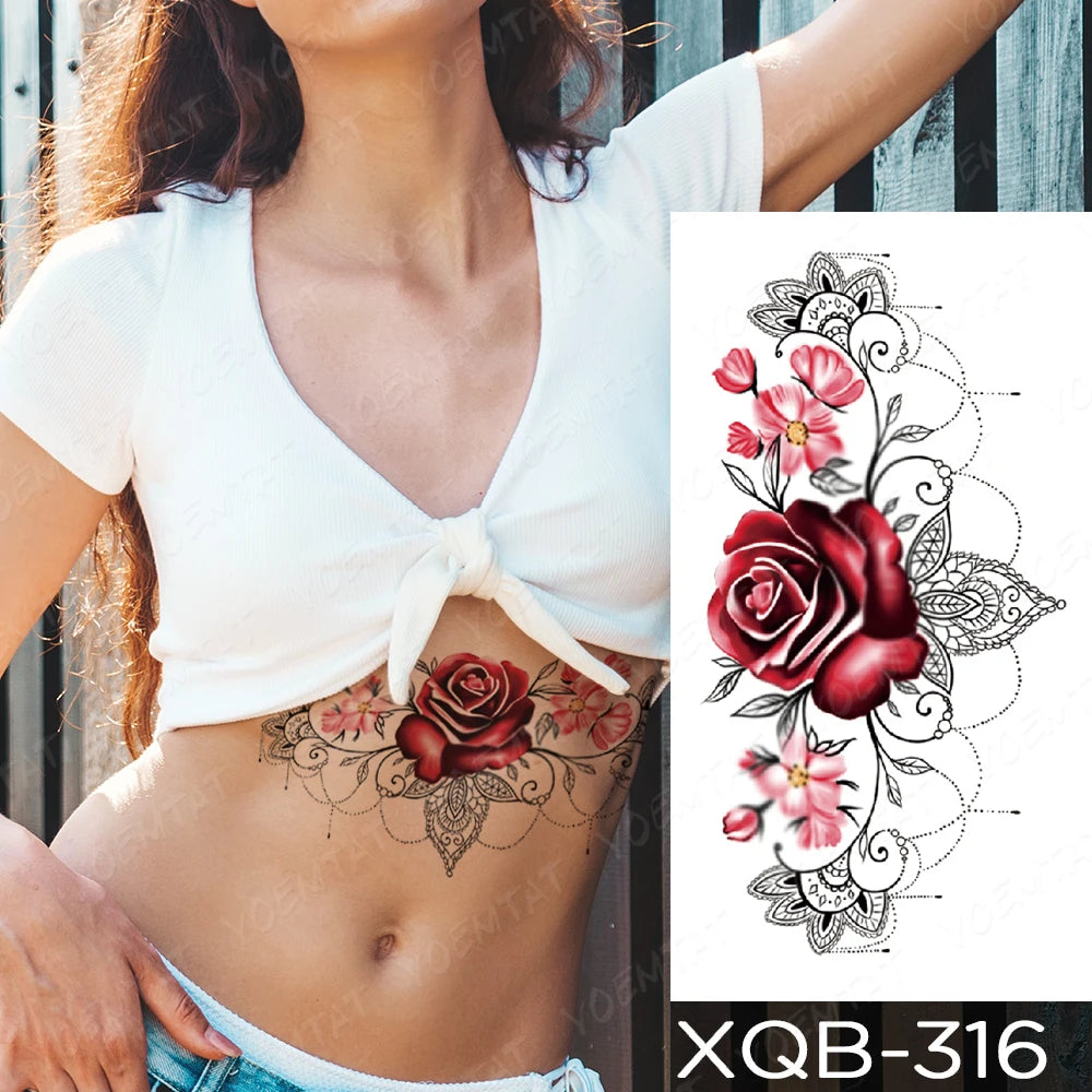 Rose & Snake Tattoo Set – Waterproof Temporary Body Art Stickers (Lace, Flower, Tiger, Dragon)