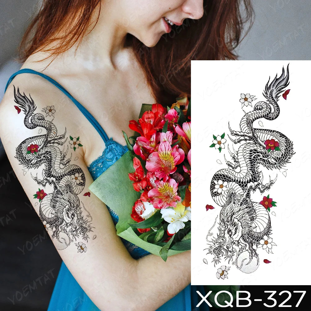 Rose & Snake Tattoo Set – Waterproof Temporary Body Art Stickers (Lace, Flower, Tiger, Dragon)