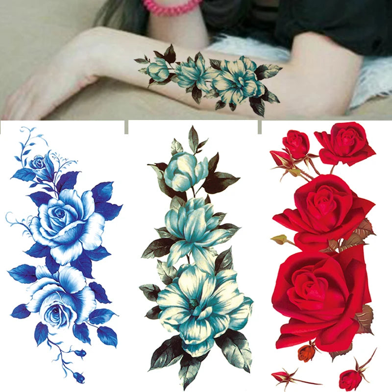 3Pcs Rose Flower Butterfly Temporary Tattoo Stickers – Waterproof Fake Lace Tattoo