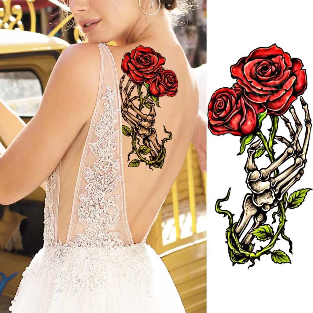 2pcs Watercolor Peony Rose Butterfly Temporary Tattoo Stickers