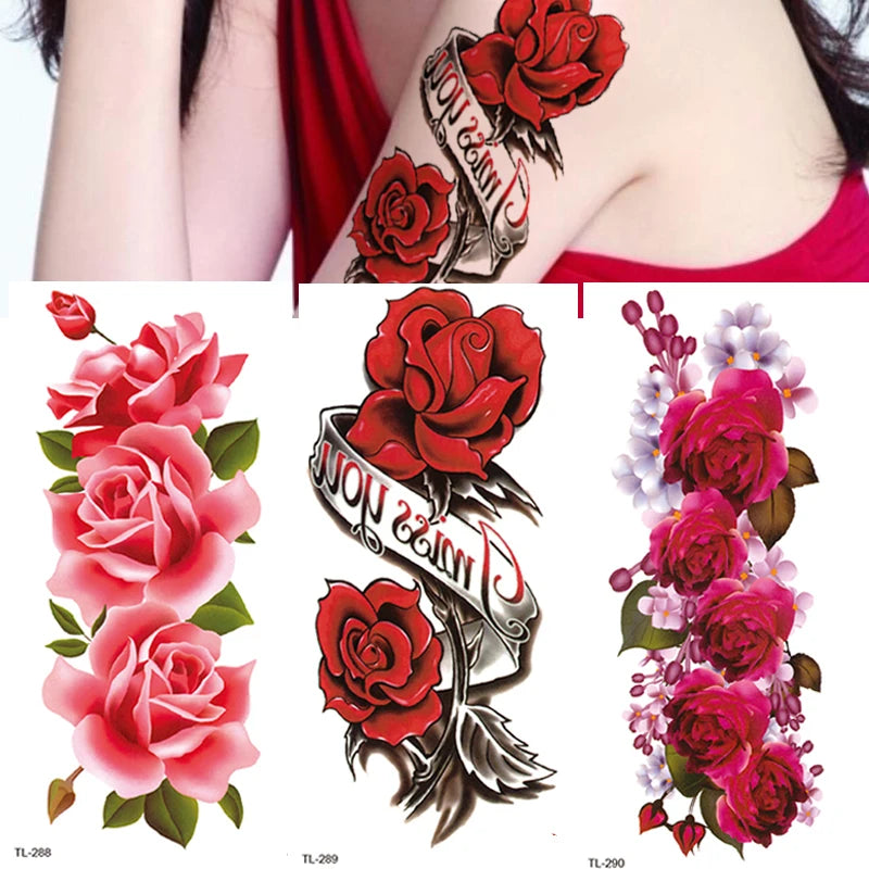 3Pcs Rose Flower Butterfly Temporary Tattoo Stickers – Waterproof Fake Lace Tattoo