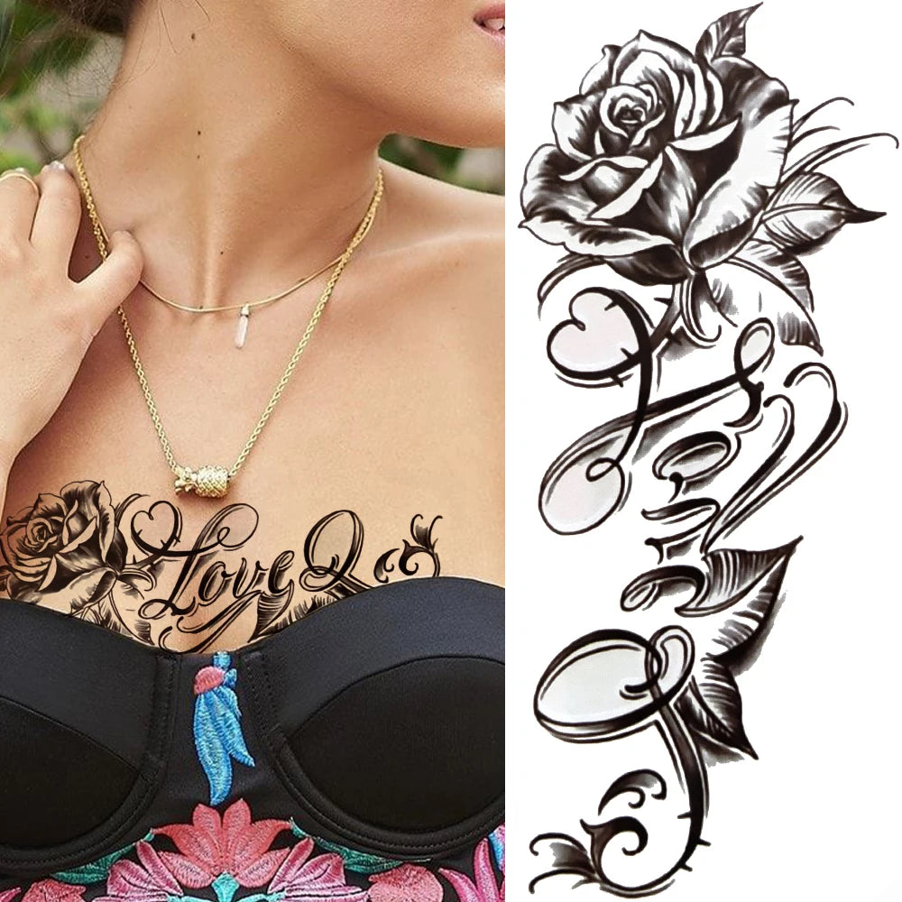 Peony & Dreamcatcher Tattoo Sticker – Realistic Compass, Lace, Lotus, Rose Design