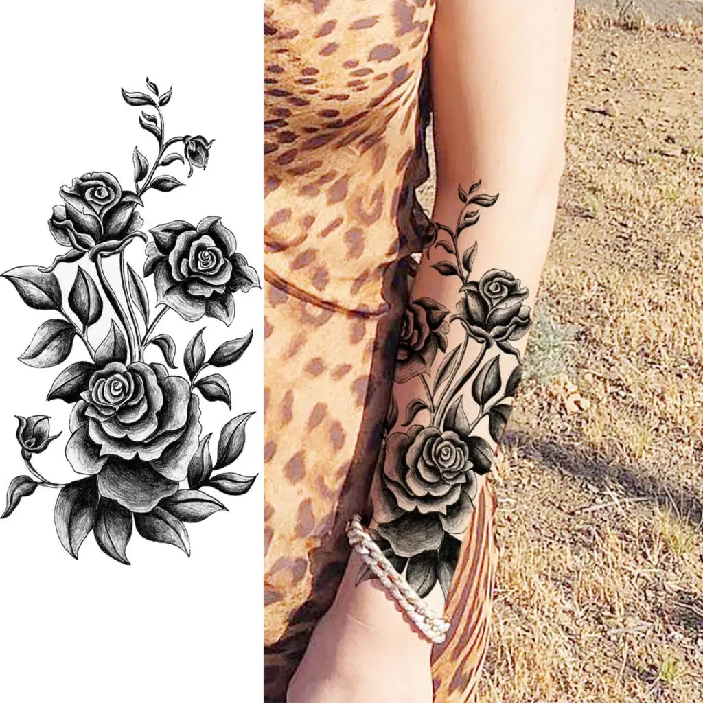 2pcs Watercolor Peony Rose Butterfly Temporary Tattoo Stickers