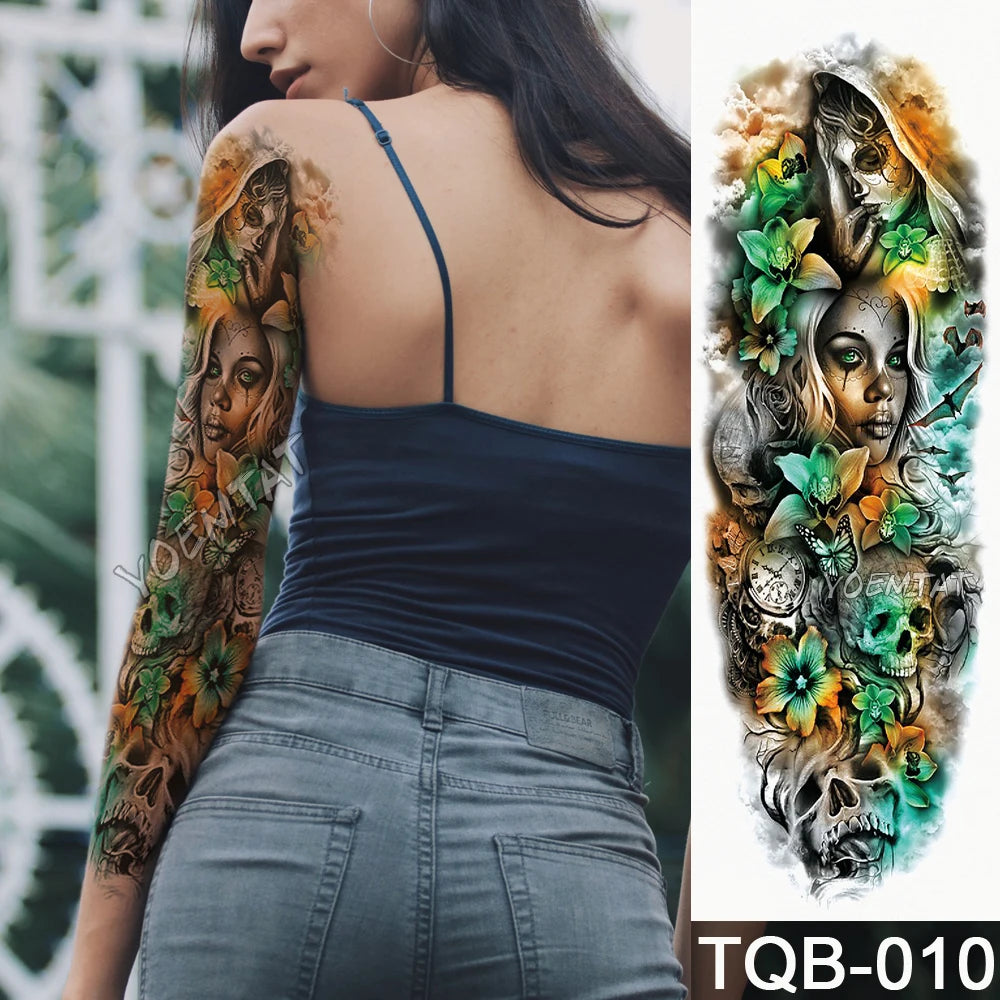 Inkly FullSleeveX – Skull Clock Tiger Wolf Arm Tattoo Set (40+ Designs)
