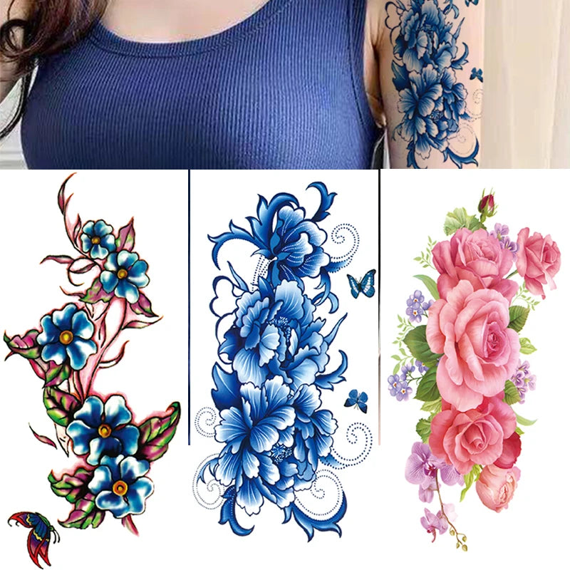 3Pcs Rose Flower Butterfly Temporary Tattoo Stickers – Waterproof Fake Lace Tattoo