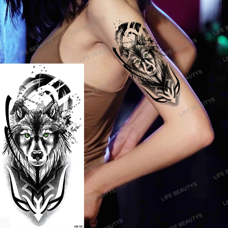 Snake Rose Wolf Temporary Tattoo – Waterproof Flower Fake Tattoo Sticker for Arm & Body Art