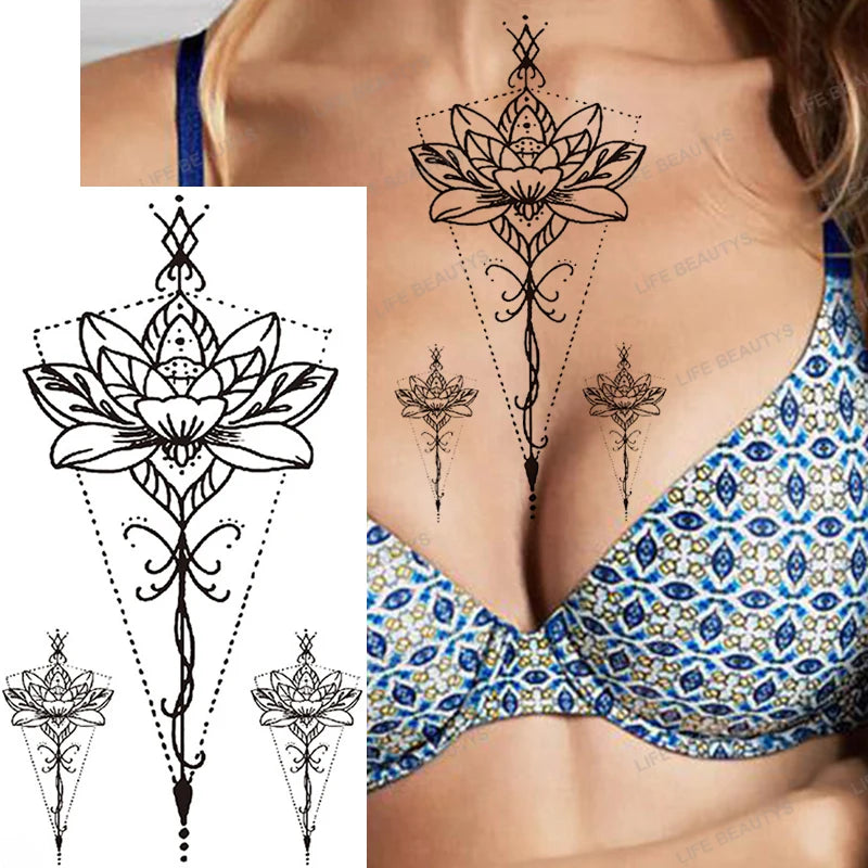 Snake Rose Wolf Temporary Tattoo – Waterproof Flower Fake Tattoo Sticker for Arm & Body Art