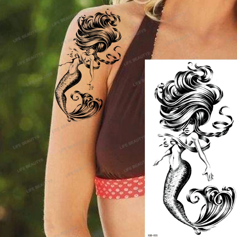 Snake Rose Wolf Temporary Tattoo – Waterproof Flower Fake Tattoo Sticker for Arm & Body Art