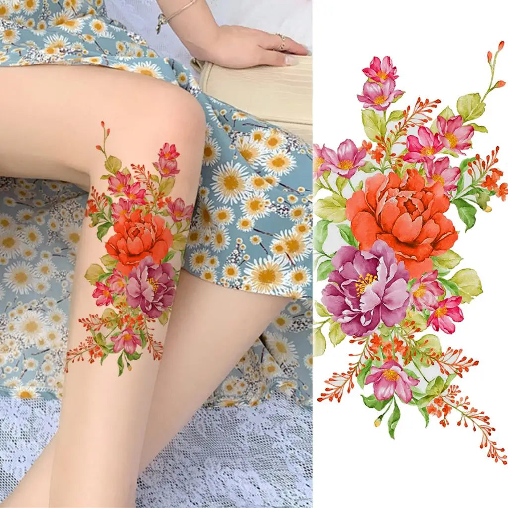 2pcs Watercolor Peony Rose Butterfly Temporary Tattoo Stickers