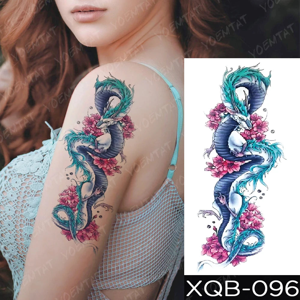Rose & Snake Tattoo Set – Waterproof Temporary Body Art Stickers (Lace, Flower, Tiger, Dragon)