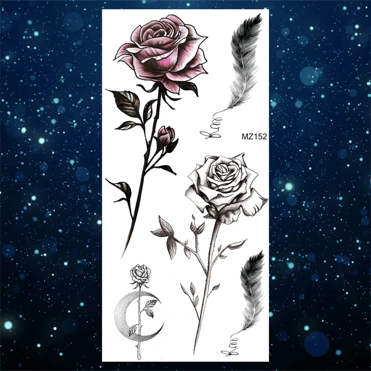 2pcs Watercolor Peony Rose Butterfly Temporary Tattoo Stickers