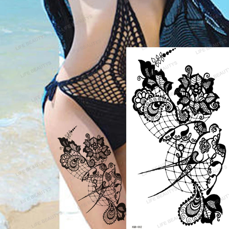 Snake Rose Wolf Temporary Tattoo – Waterproof Flower Fake Tattoo Sticker for Arm & Body Art