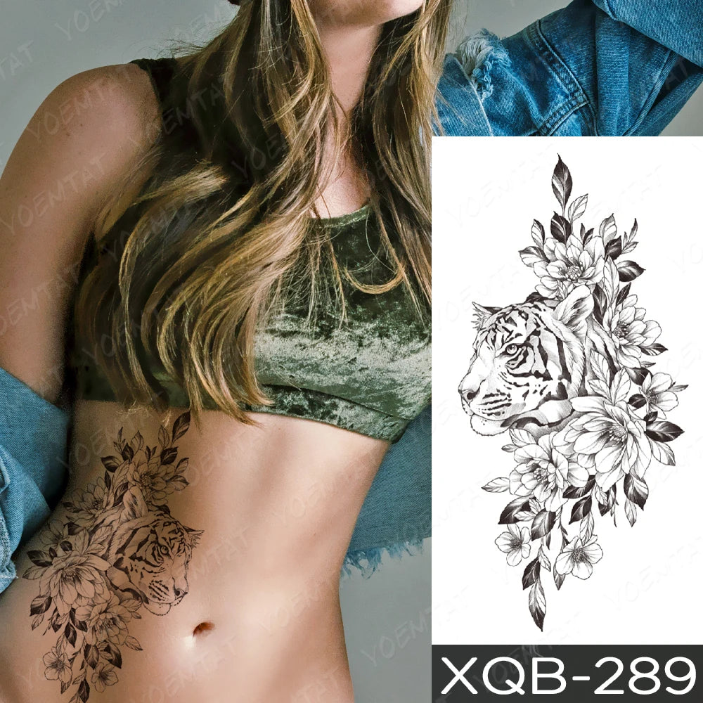 Rose & Snake Tattoo Set – Waterproof Temporary Body Art Stickers (Lace, Flower, Tiger, Dragon)