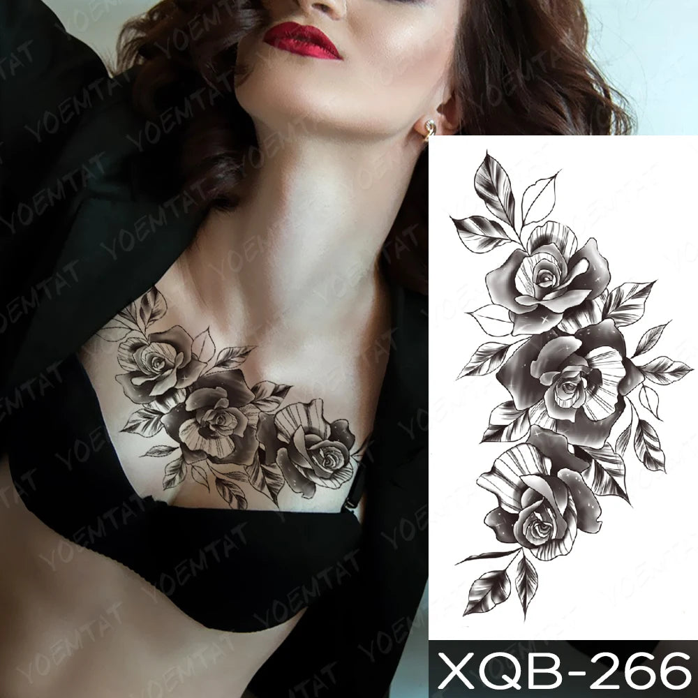 Rose & Snake Tattoo Set – Waterproof Temporary Body Art Stickers (Lace, Flower, Tiger, Dragon)