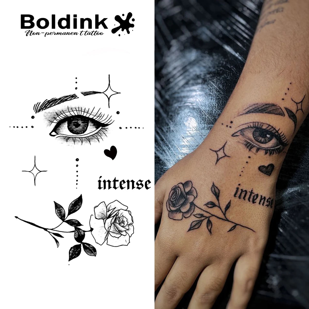 IntenseGaze – Eye & Rose Tattoo Sticker (1PC)