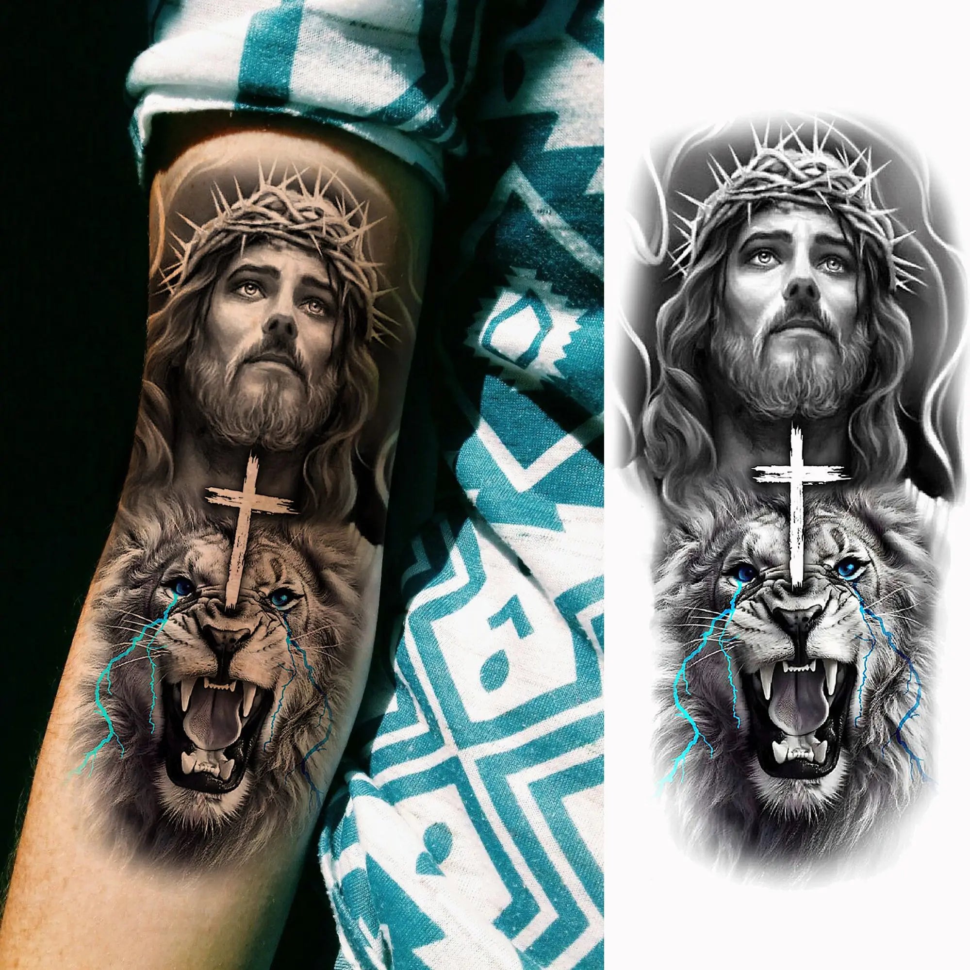 1pc Jesus Pray Cross Temporary Tattoo Stickers – Realistic Christian Fake Tattoos for Arm Chest Leg