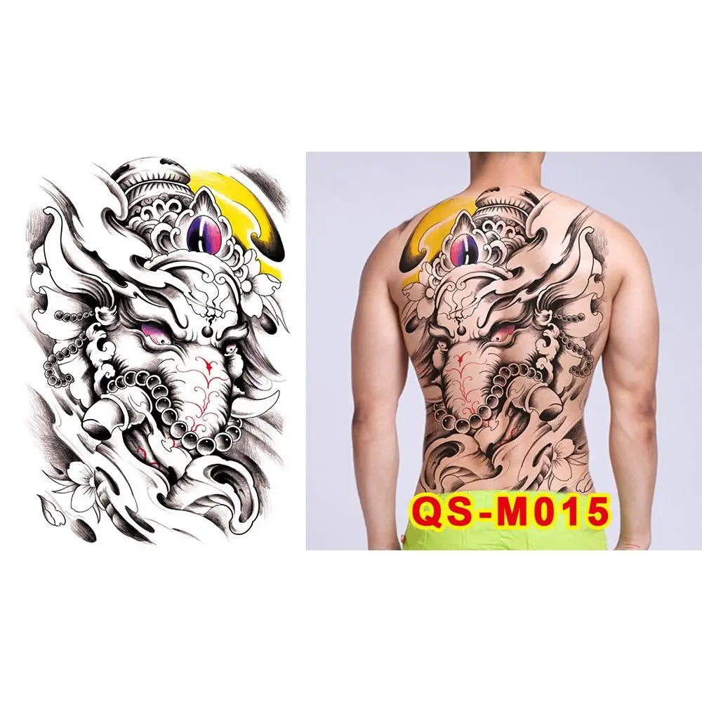 Full Back Water Transfer Tattoo Stickers – Angel Wings, Cross, Warrior Style Fake Tattoo for Men