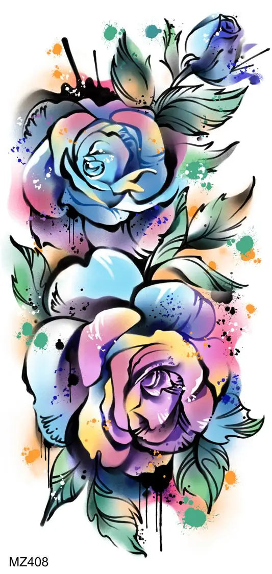 2pcs Watercolor Peony Rose Butterfly Temporary Tattoo Stickers