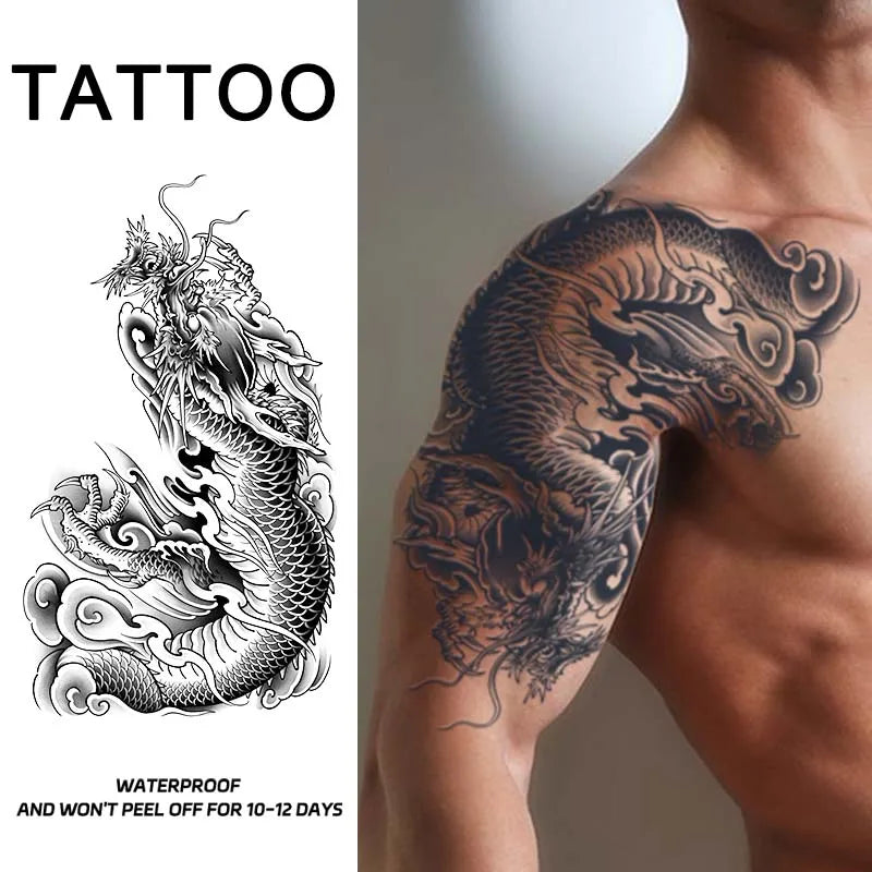 Dragon Tiger Half Arm Tattoo – Waterproof Herbal Semi-Permanent Fake Tattoo Sticker