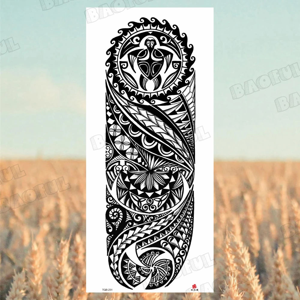1 Sheet Wolf Lion Maori Flower Arm Sleeve Temporary Tattoo Sticker – Realistic Waterproof Fake Tattoos for Body