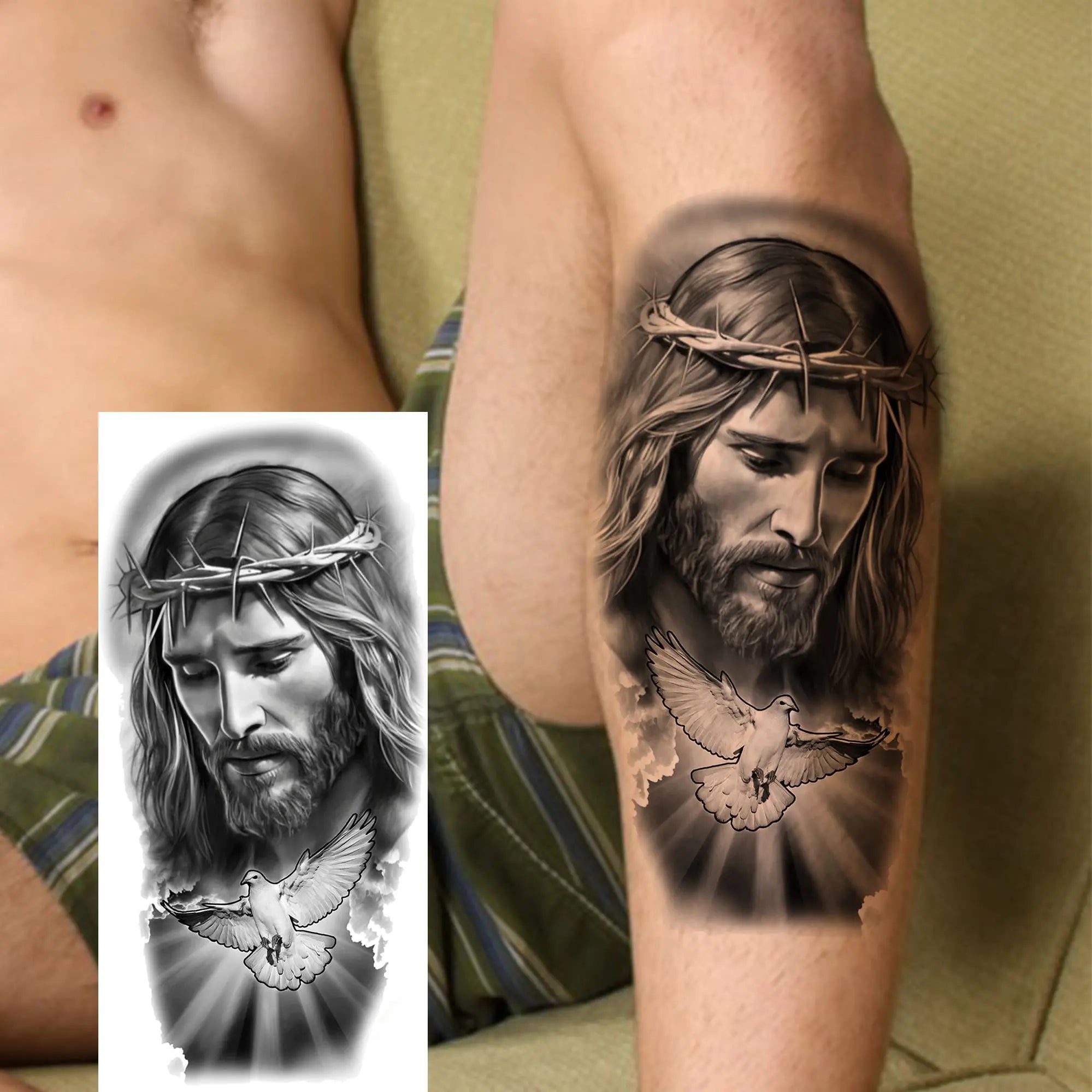 1pc Black Jesus Mary Cross Temporary Tattoo Stickers – Realistic Christian Prayer Tattoo Waterproof
