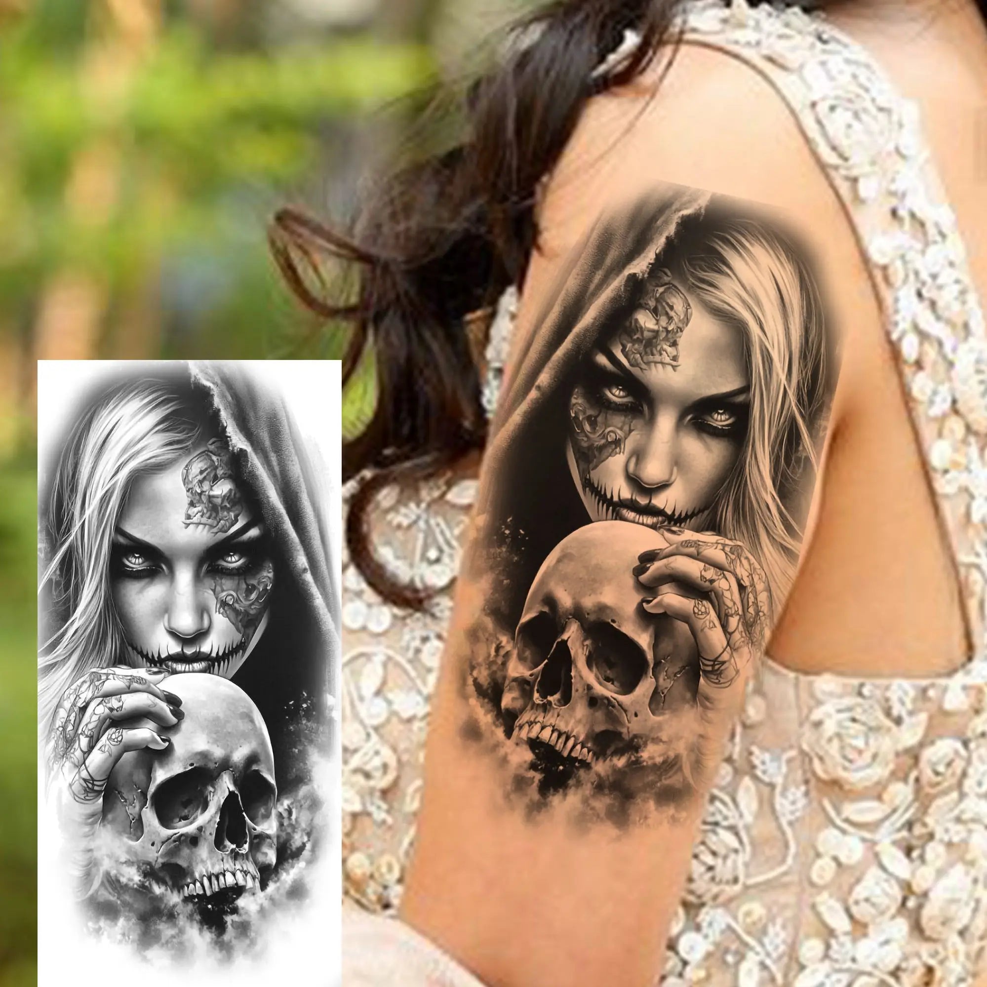 Grim Reaper Skull Pirate Temporary Tattoo – Halloween Fake Tattoo Sticker (1 Sheet)