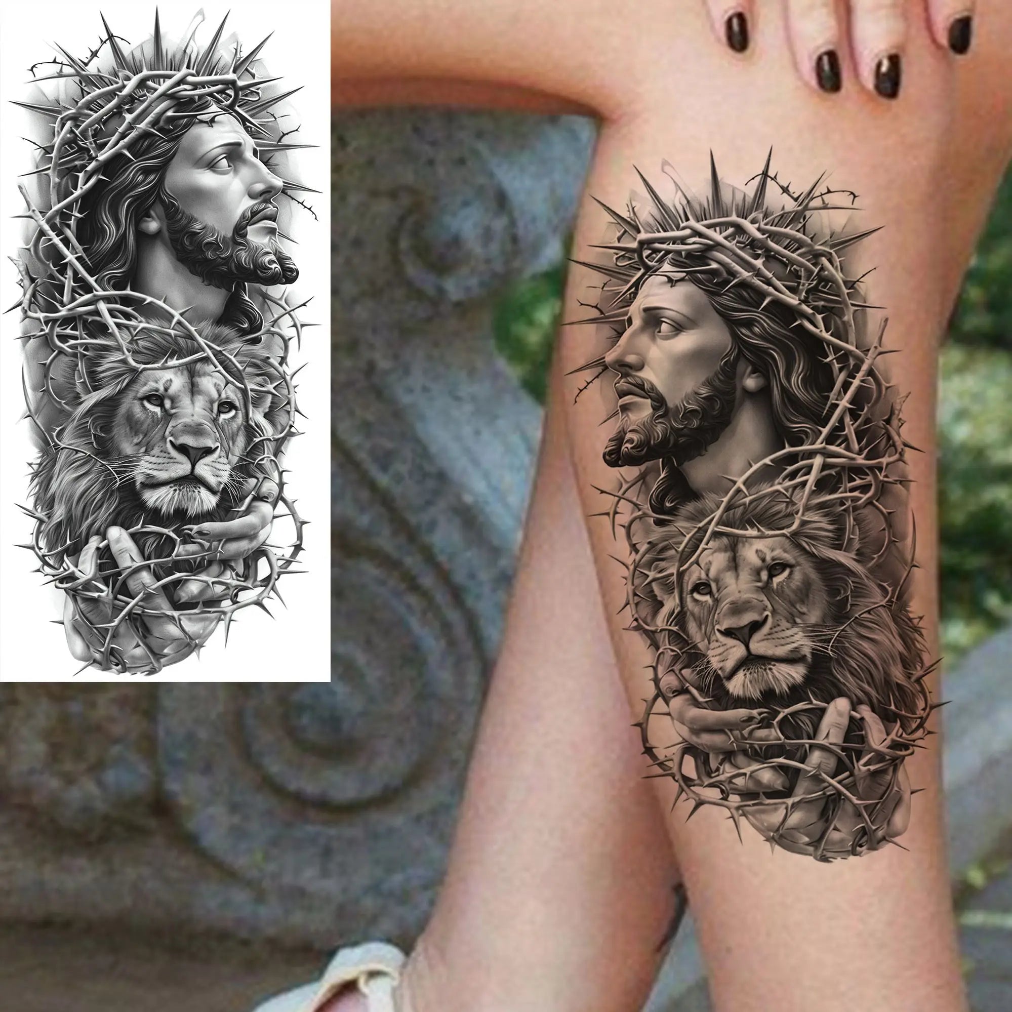 1 Sheet Jesus Thorn Crown Temporary Tattoo Sticker – Waterproof Realistic Fake Tattoos for Arm Chest Shoulder