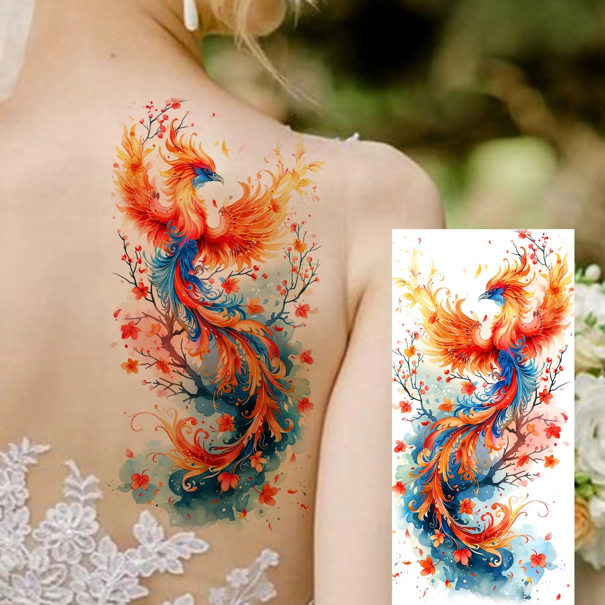 1 Sheet Watercolor Tiger Rose Temporary Tattoo Sticker – Waterproof Fake Tattoo with Floral & Bird Design