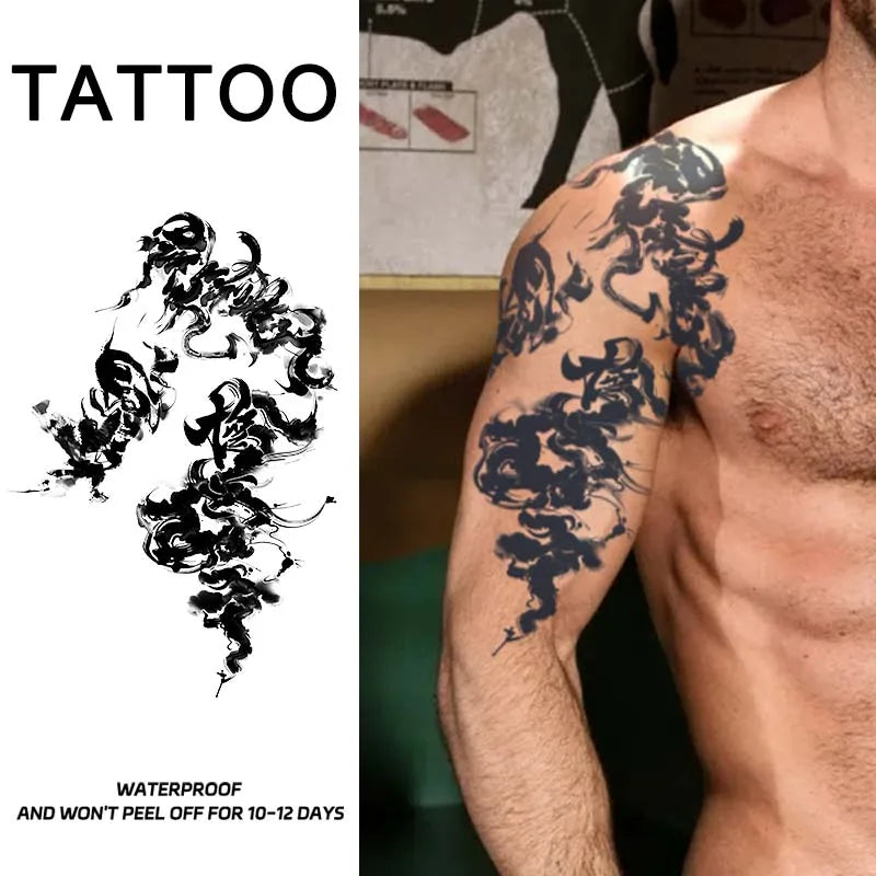 Dragon Tiger Half Arm Tattoo – Waterproof Herbal Semi-Permanent Fake Tattoo Sticker
