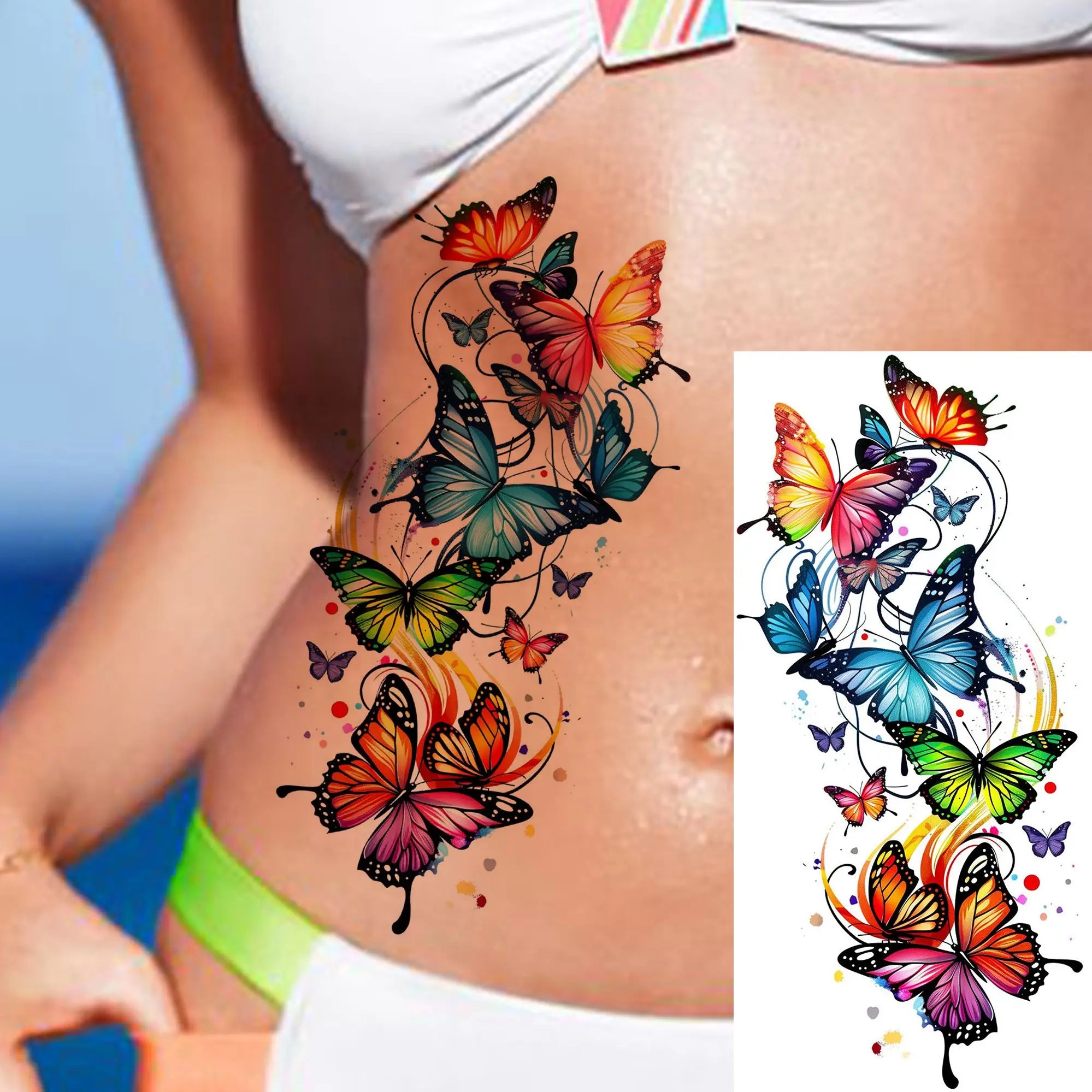 1 Sheet Phoenix Butterfly Flower Temporary Tattoo Sticker – Waterproof Realistic Fake Tattoos for Arm Back Waist