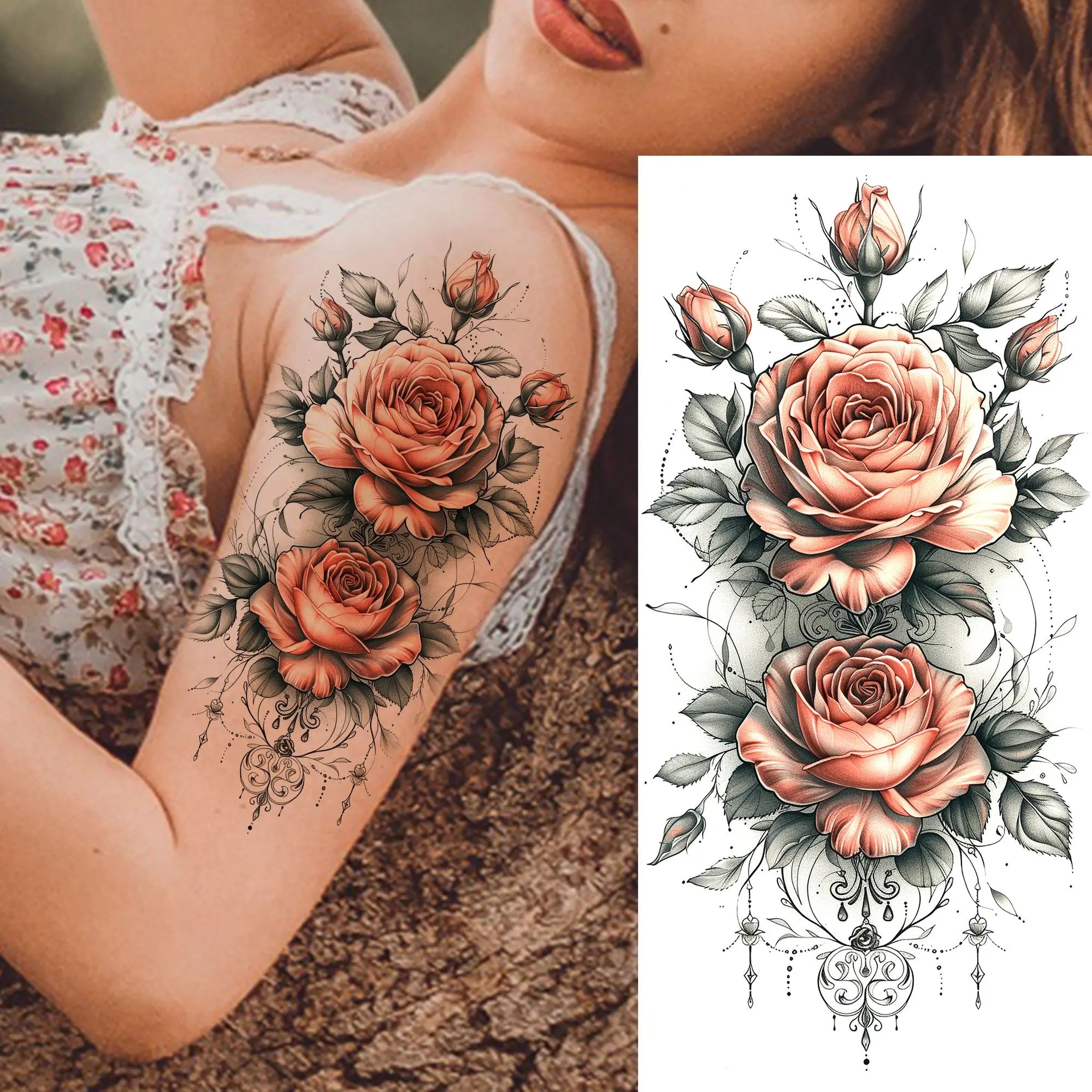 3D Rose Butterfly Temporary Tattoo – Waterproof Phoenix Flower Fake Tattoo Sticker