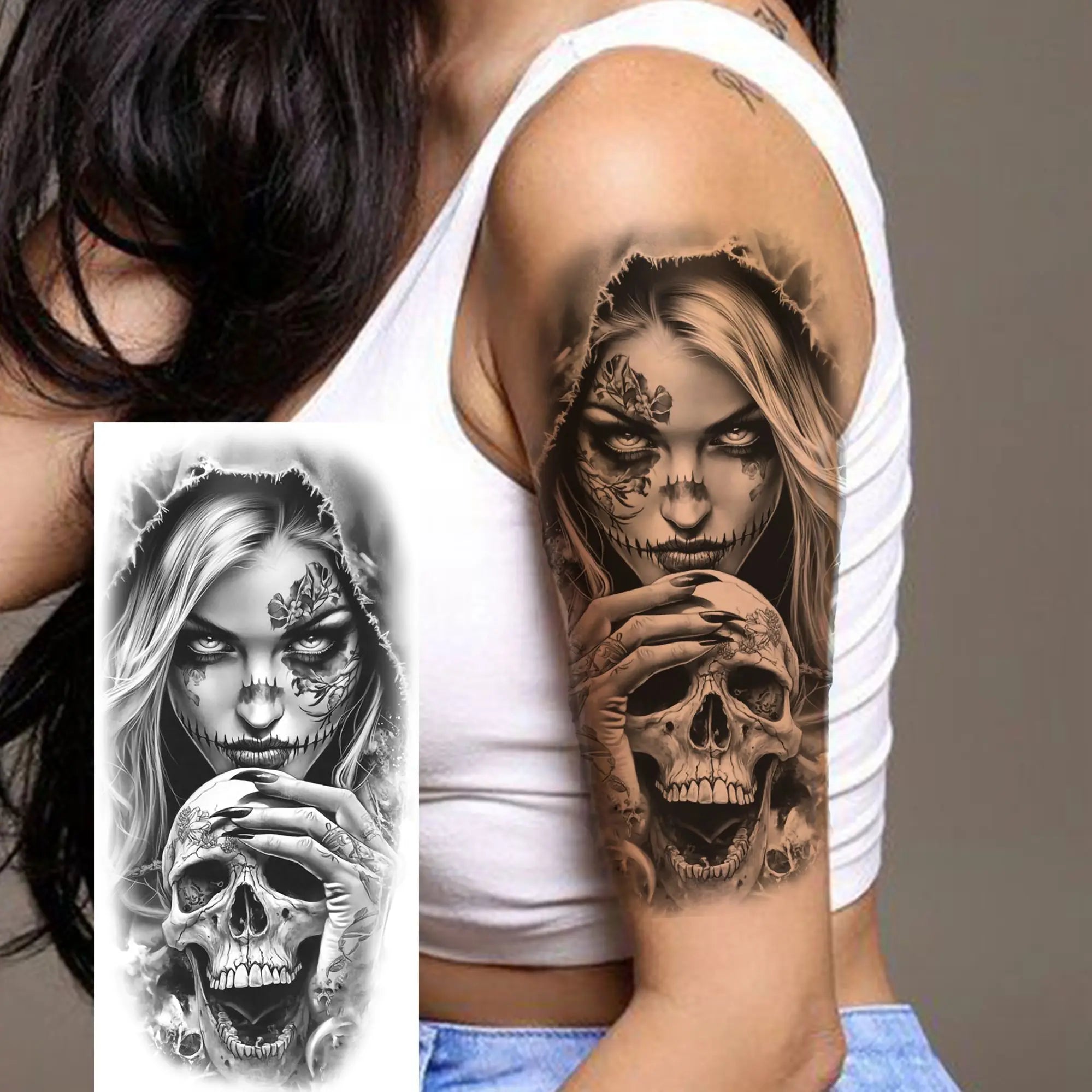 1 Sheet Gangster Joker Mask Poker Temporary Tattoo – Waterproof Fake Sleeve for Arm, Realistic Robber Rebel Design