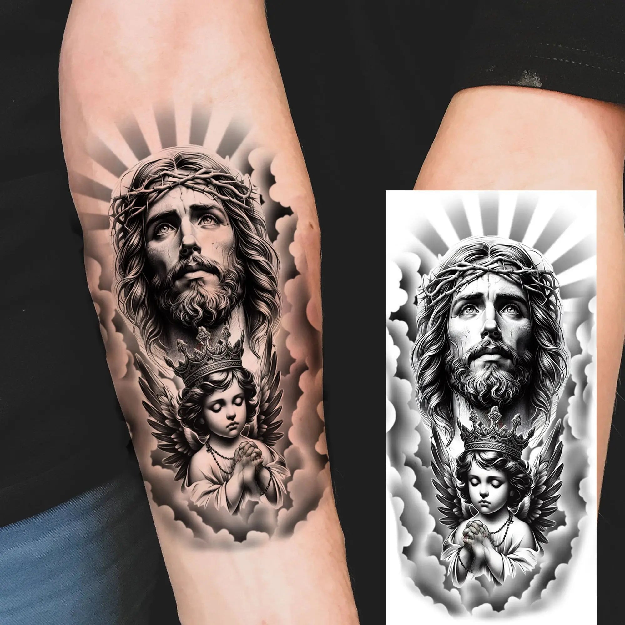 1pc Jesus Pray Cross Temporary Tattoo Stickers – Realistic Christian Fake Tattoos for Arm Chest Leg