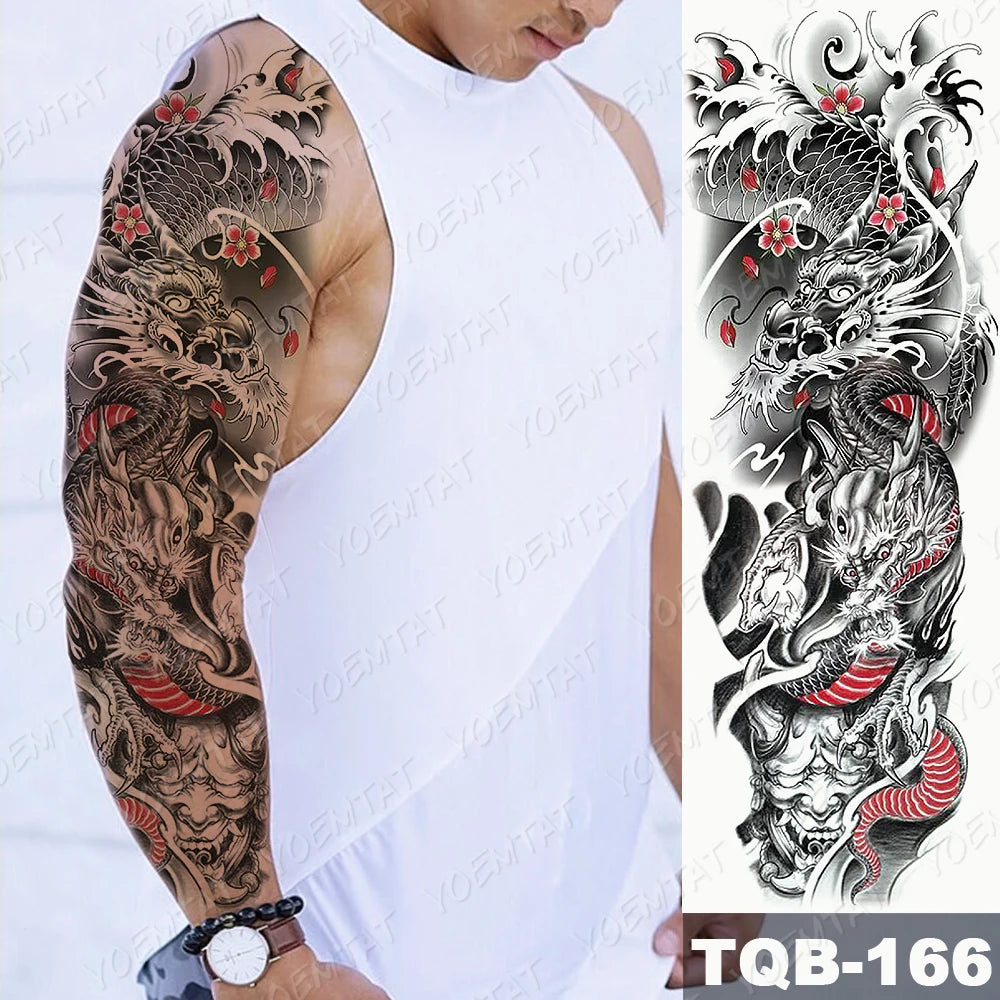 Inkly ArmMaster – Full Sleeve Skull Dragon Tattoo (1PC)