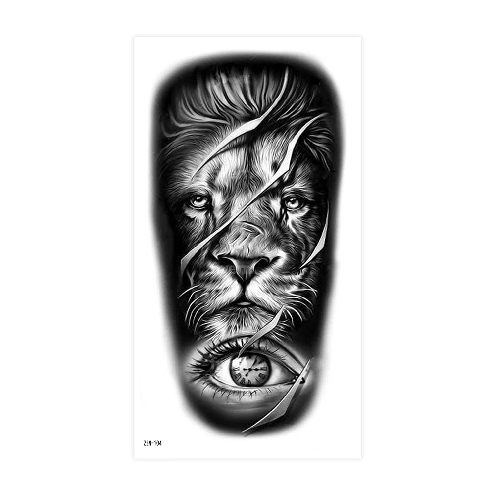 2pcs Black Lion Tiger Wolf Temporary Tattoo Stickers – Waterproof Fake Animal Sleeve Tattoos