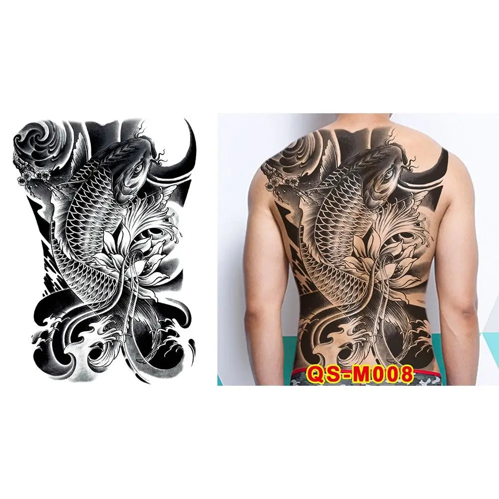 Full Back Water Transfer Tattoo Stickers – Angel Wings, Cross, Warrior Style Fake Tattoo for Men