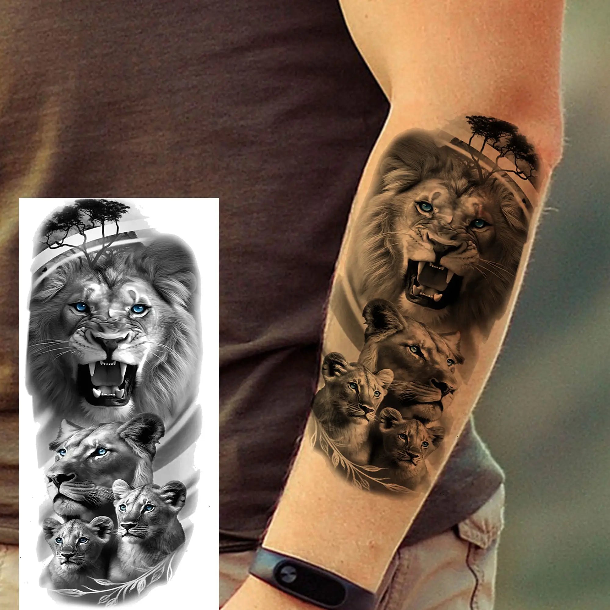Lion Tiger Wolf Skull Dragon Temporary Tattoo – Realistic 3D Fake Tattoo Sticker (1 Sheet)