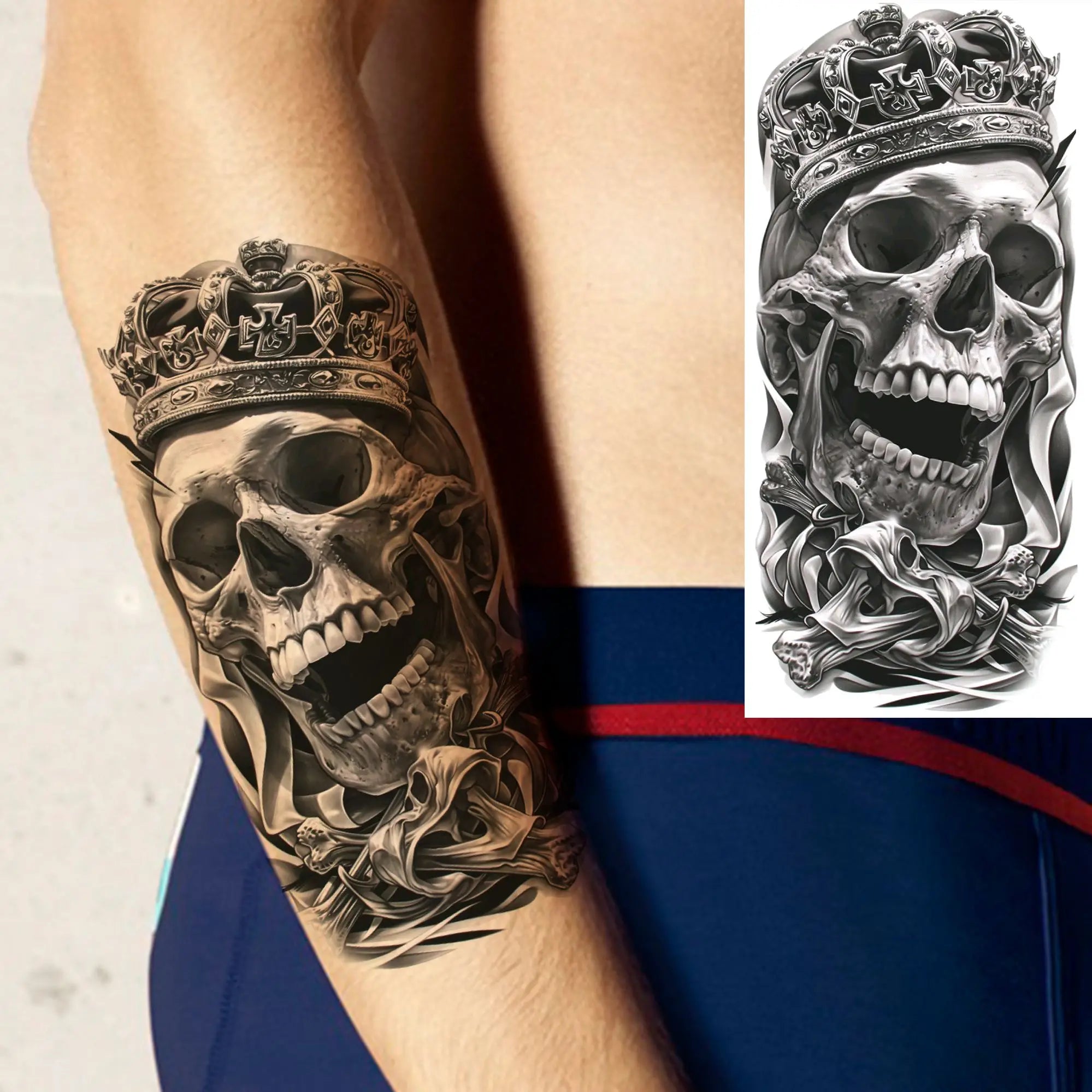 Grim Reaper Skull Pirate Temporary Tattoo – Halloween Fake Tattoo Sticker (1 Sheet)