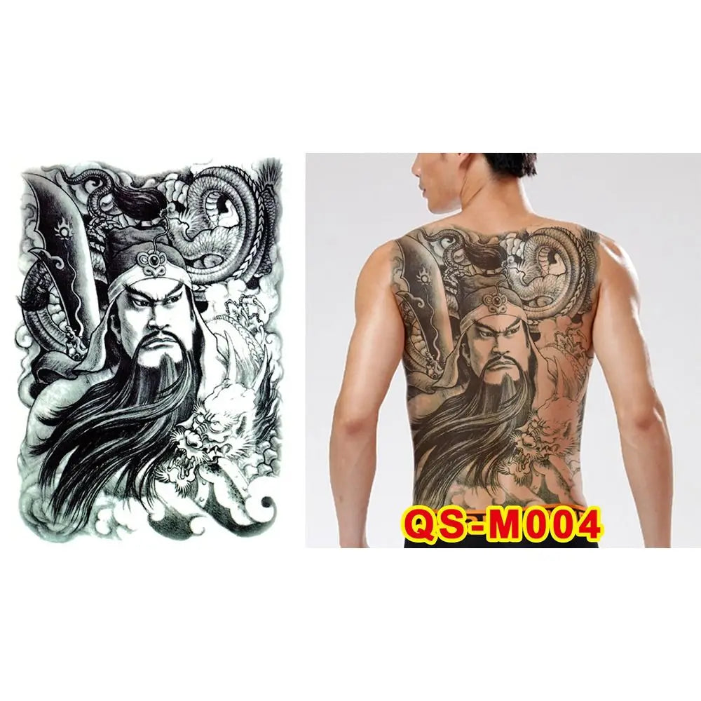 Full Back Water Transfer Tattoo Stickers – Angel Wings, Cross, Warrior Style Fake Tattoo for Men