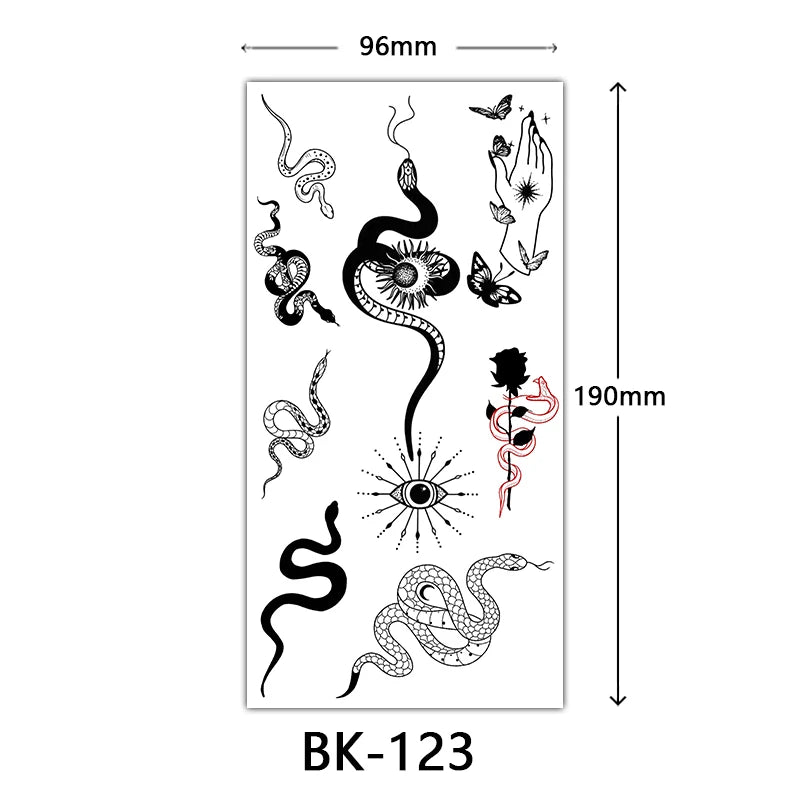 Black Floral Temporary Tattoo Stickers – Waterproof Fake Flower Tattoos for Hand, Arm, Body