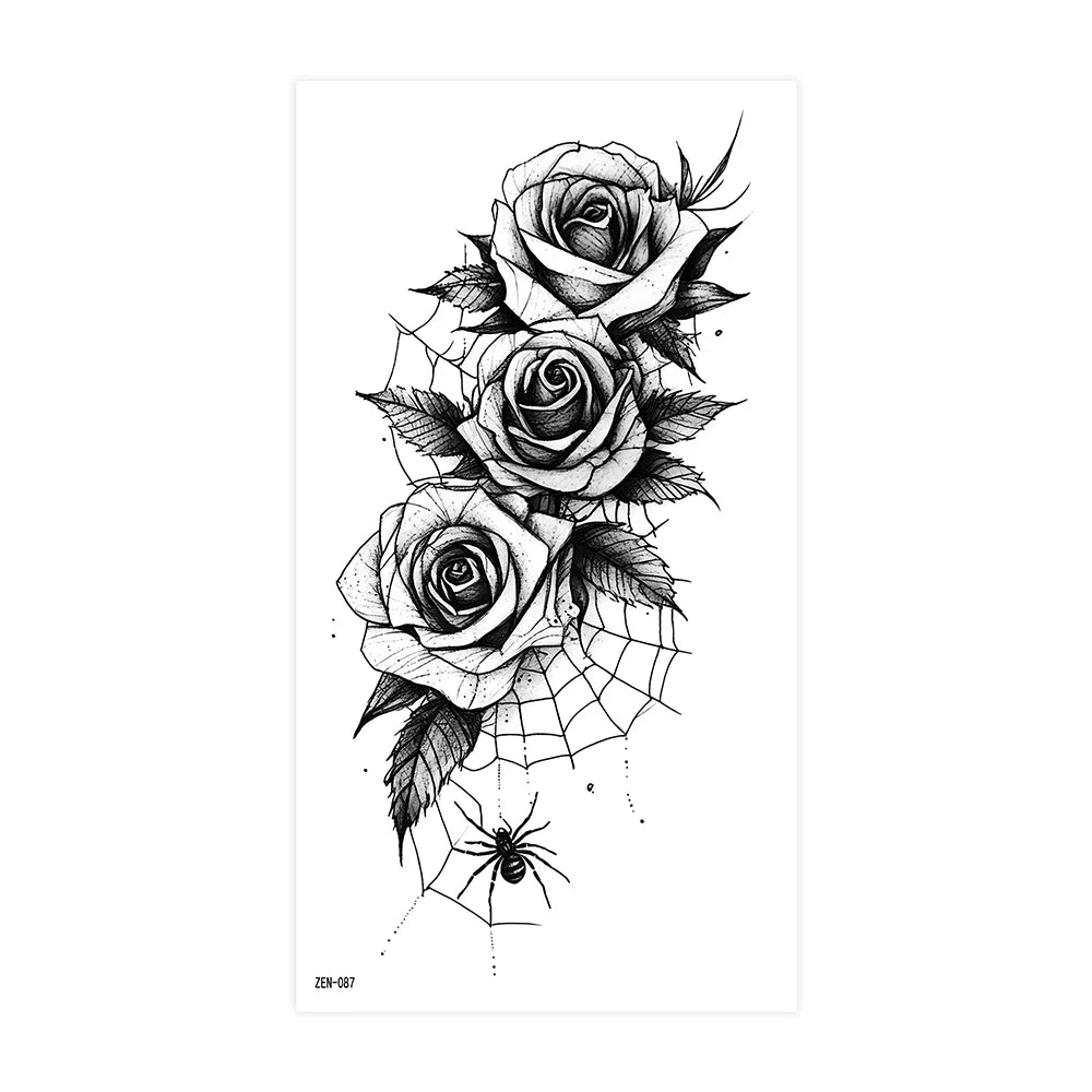 Realistic Flower Tattoo Sticker – Rose & Butterfly Design (1pc)