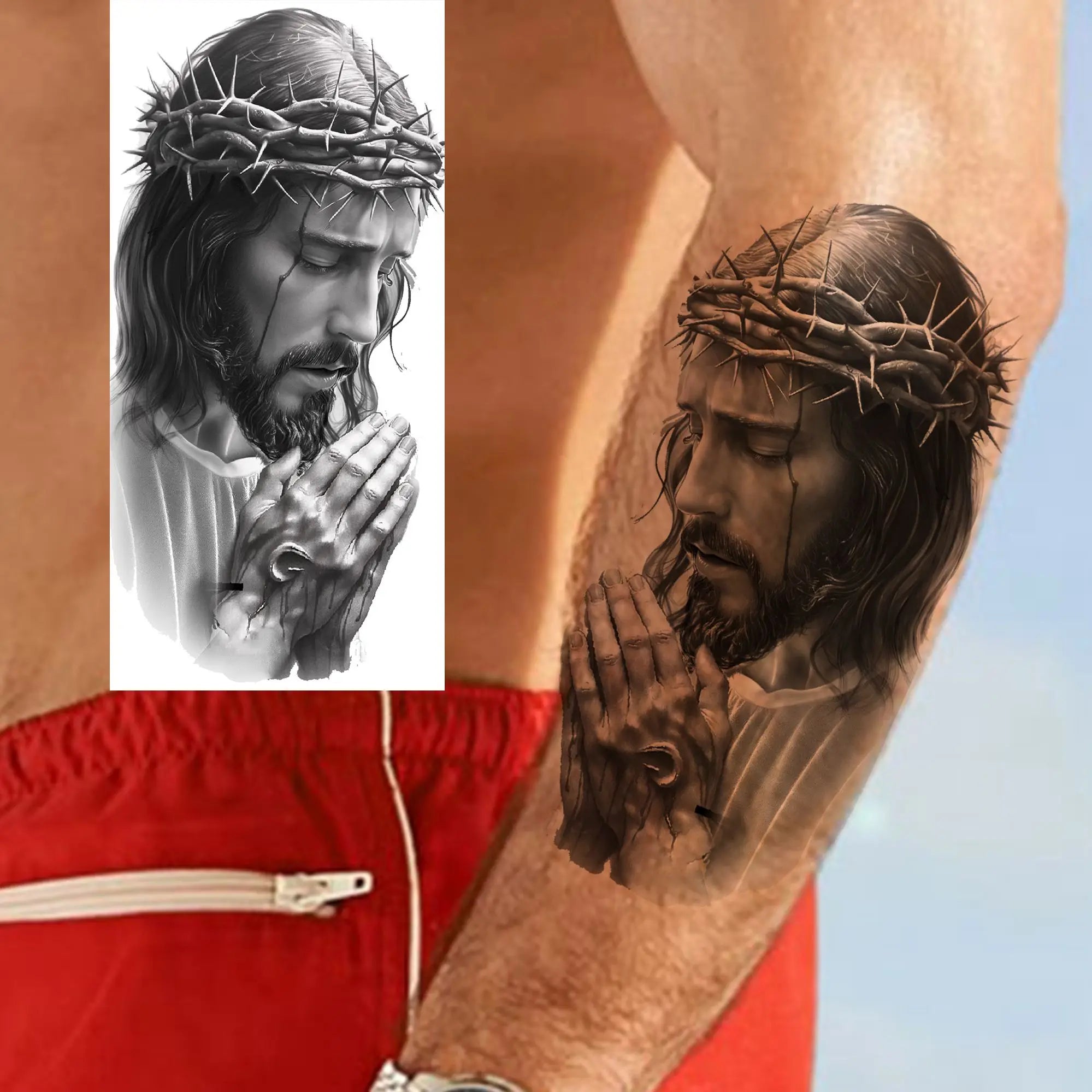1 Sheet Jesus Thorn Crown Temporary Tattoo Sticker – Waterproof Realistic Fake Tattoos for Arm Chest Shoulder