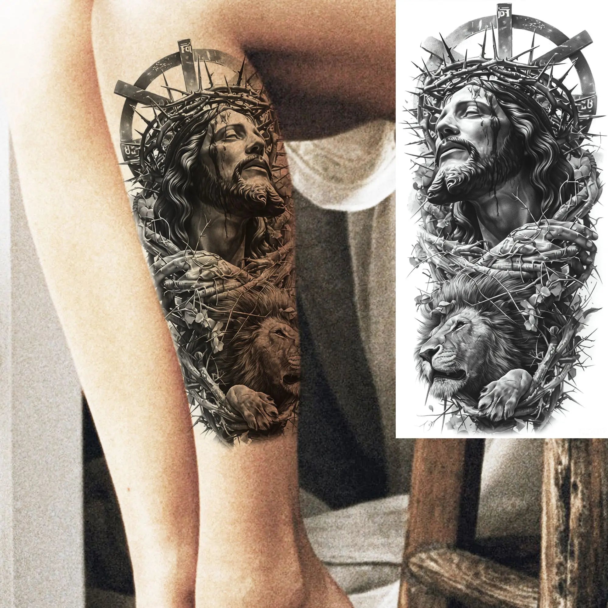 1pc Black Jesus Mary Cross Temporary Tattoo Stickers – Realistic Christian Prayer Tattoo Waterproof