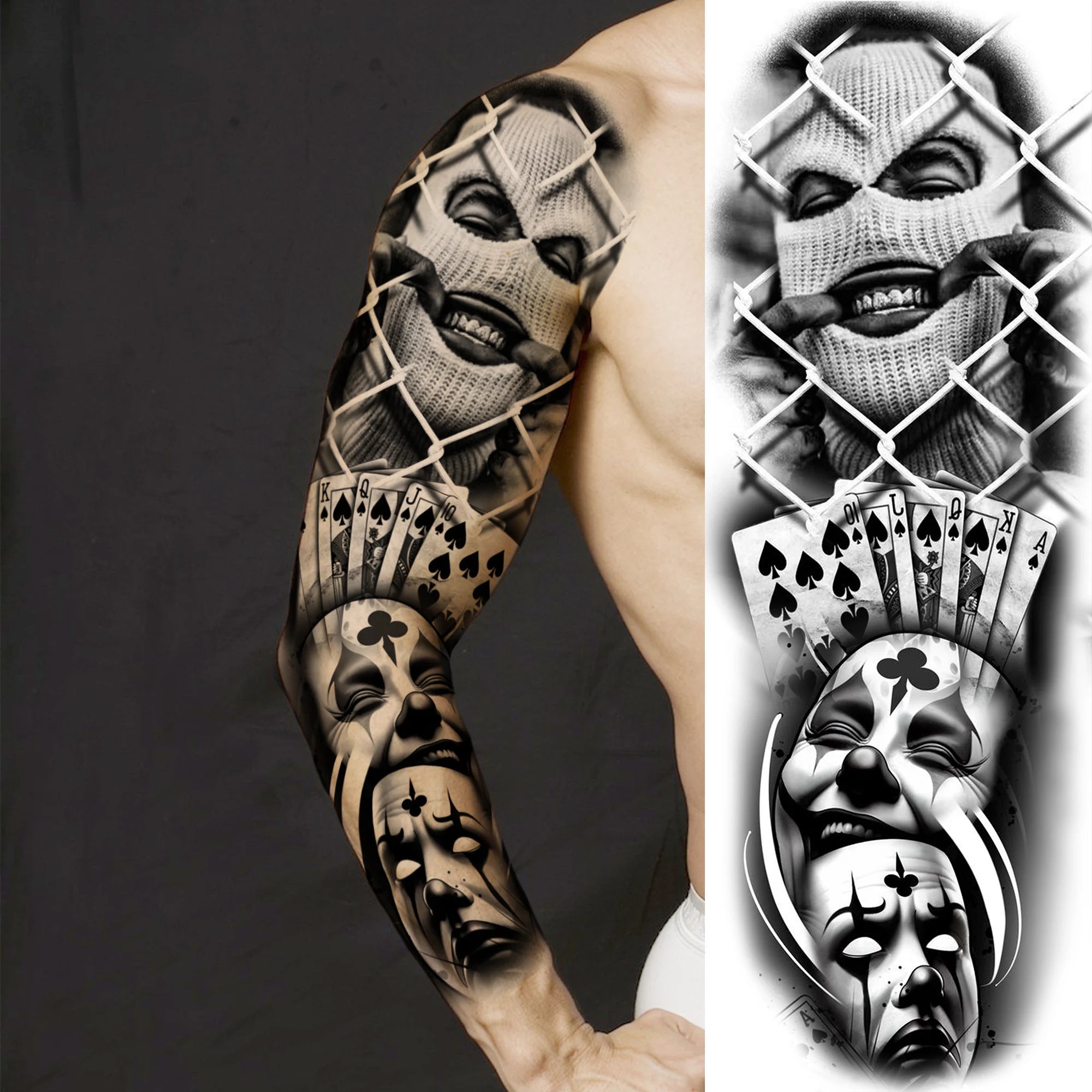 1 Sheet Zeus Jesus Skull Arm Temporary Tattoo Stickers – Waterproof Fake Sleeve Tattoo for Arm and Leg
