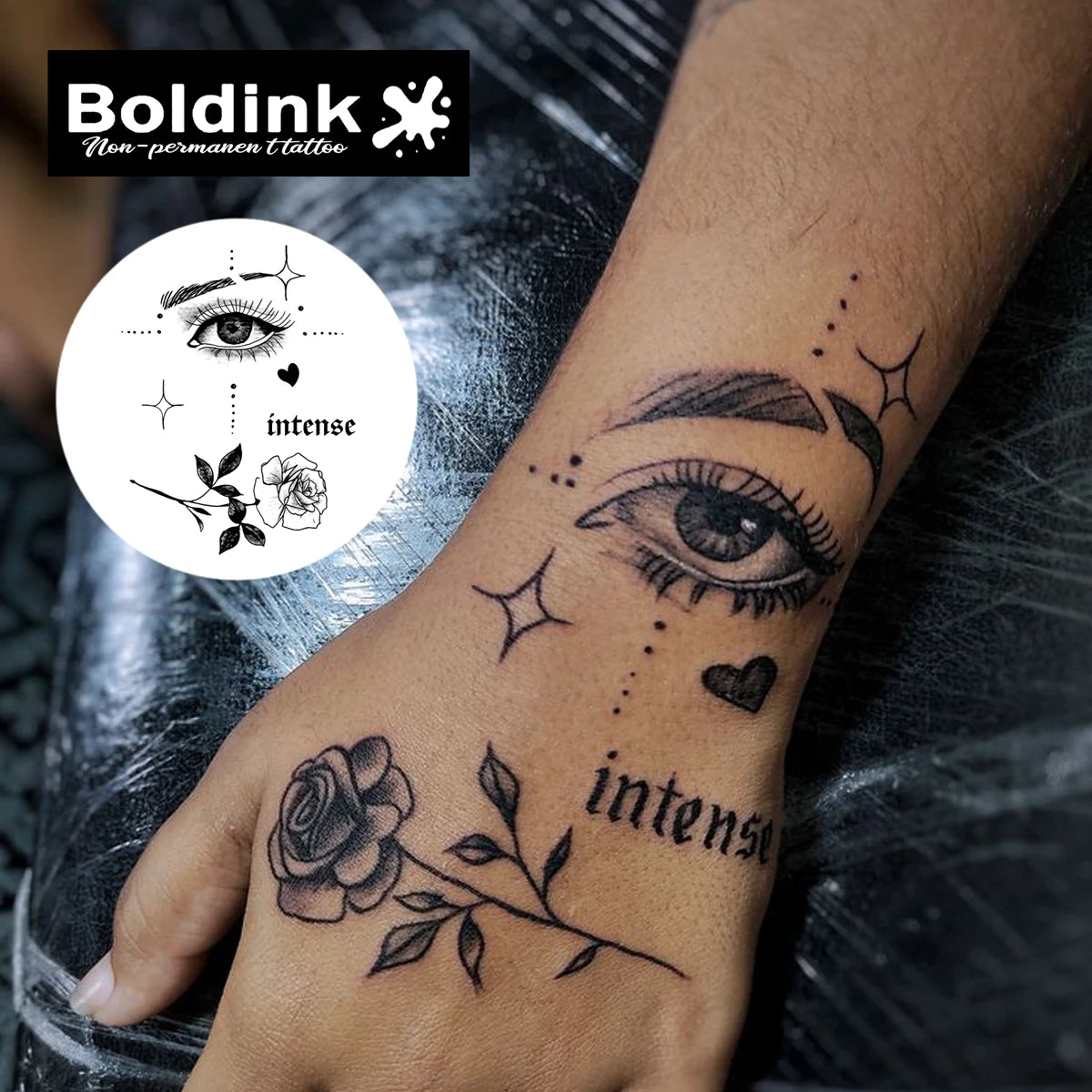 IntenseGaze – Eye & Rose Tattoo Sticker (1PC)