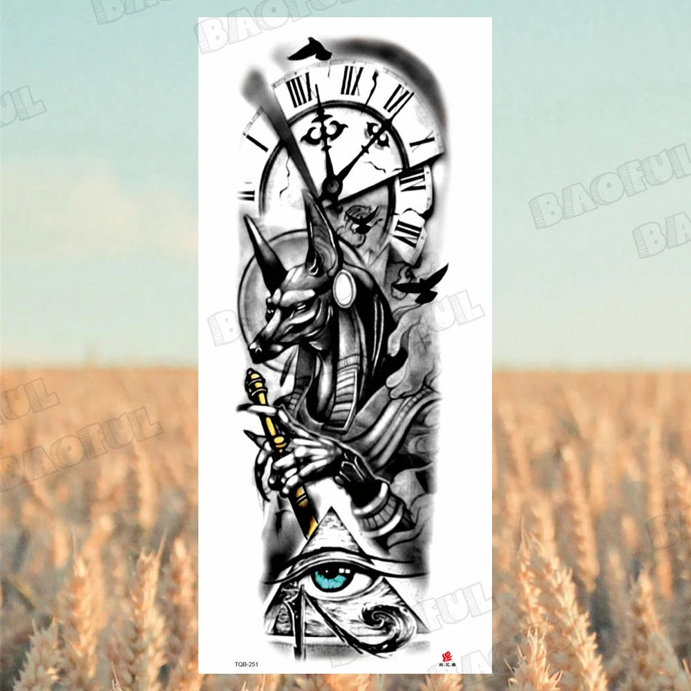 1 Sheet Wolf Lion Maori Flower Arm Sleeve Temporary Tattoo Sticker – Realistic Waterproof Fake Tattoos for Body