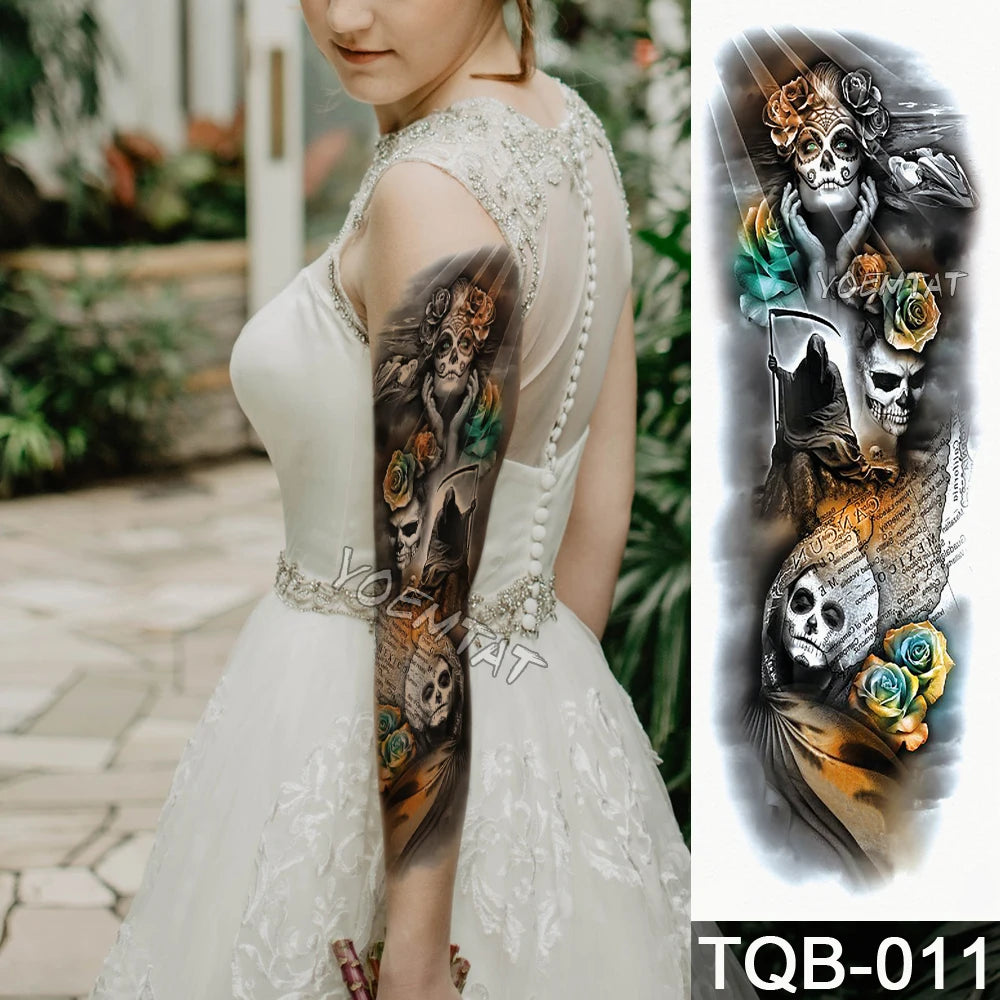 Inkly FullSleeveX – Skull Clock Tiger Wolf Arm Tattoo Set (40+ Designs)