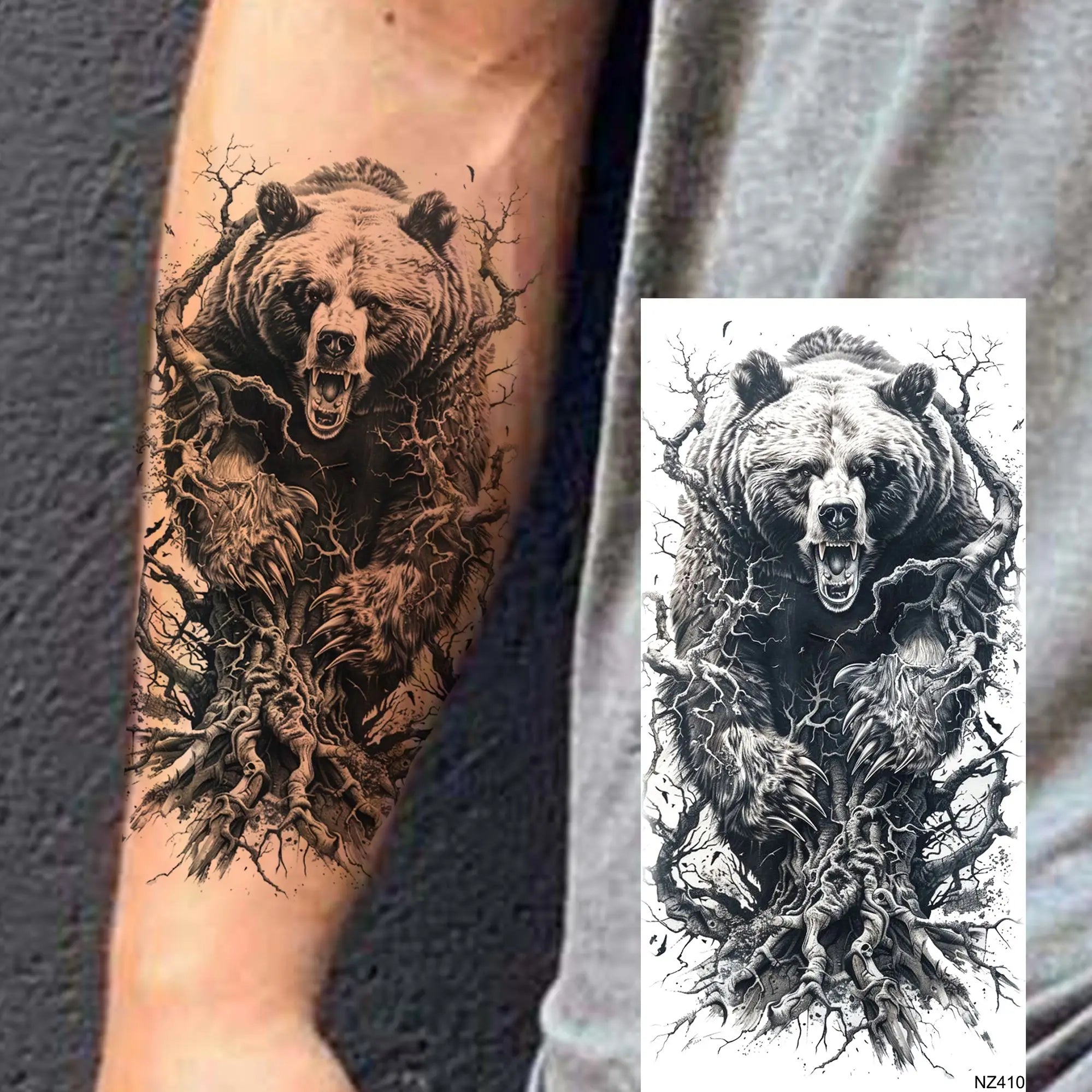 1 Sheet Realistic Beast Tattoo Stickers – Bear, Tiger, Wolf, Owl Waterproof Temporary Sleeve Tattoo for Arm and Leg