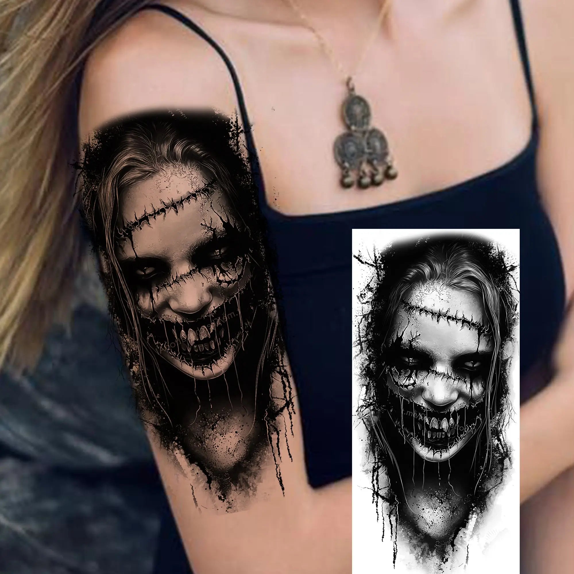 Grim Reaper Skull Pirate Temporary Tattoo – Halloween Fake Tattoo Sticker (1 Sheet)