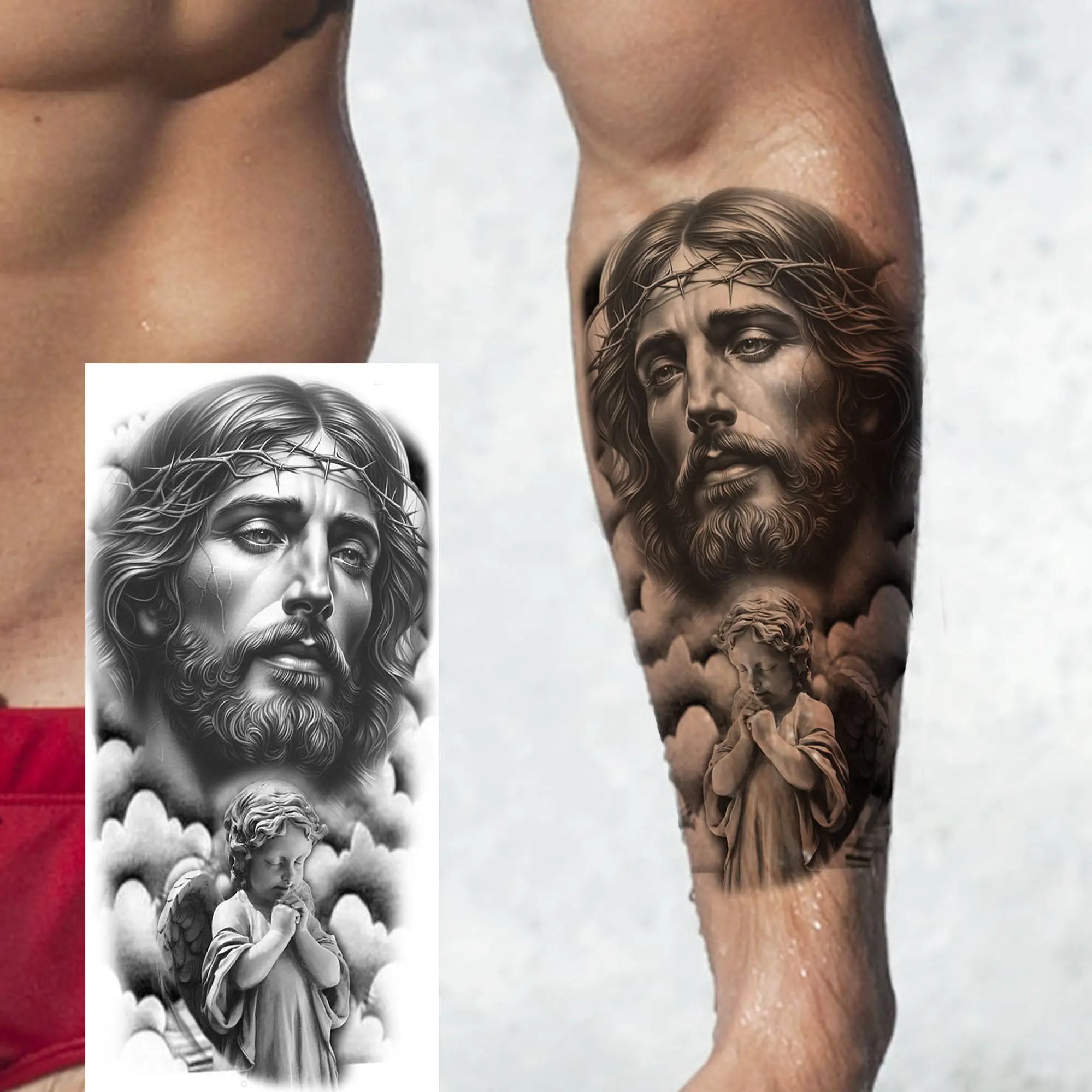 1pc Jesus Pray Cross Temporary Tattoo Stickers – Realistic Christian Fake Tattoos for Arm Chest Leg